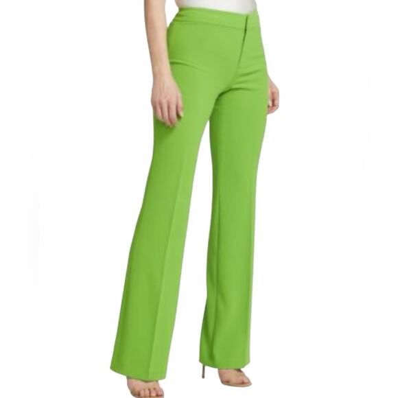 Alice + Olivia Livi Flare Leg Trousers Pants NWTs size 4 Parrot Green Lime - Picture 1 of 9